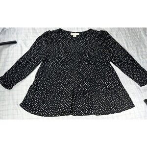 Monteau Los Angeles Women's Polka Dot Tiered Babydoll Top Blouse Black Large